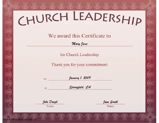Church Leadership Certificate Printable Certificate