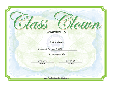 Class Clown Yearbook certificate