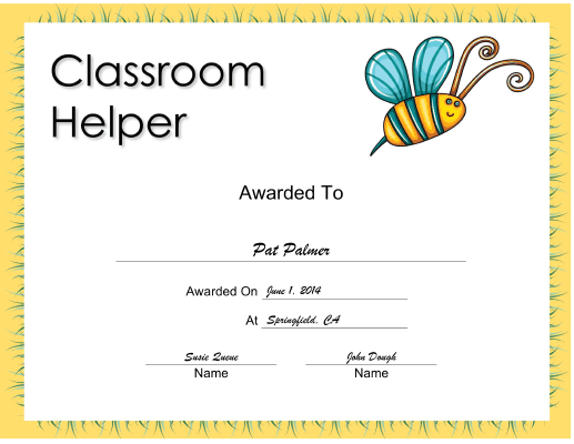 Classroom Helper certificate