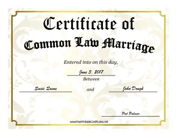 Common Law Marriage Certificate Printable Certificate