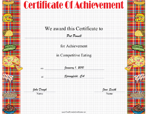 Competitive Eating certificate