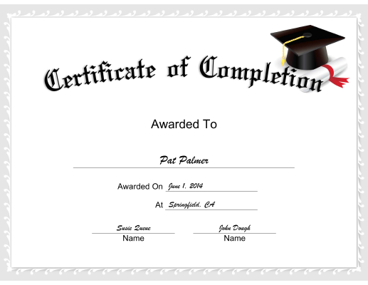 Completion certificate