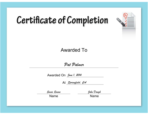 checklist Completion certificate