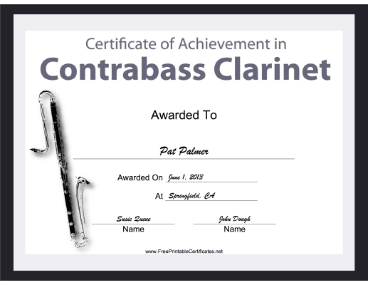 Contrabass Clarinet Instrumental Music certificate