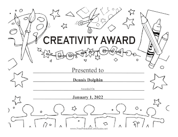 Creativity Award Black and White certificate