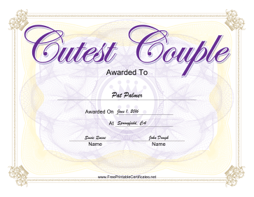 Cutest Couple Yearbook certificate