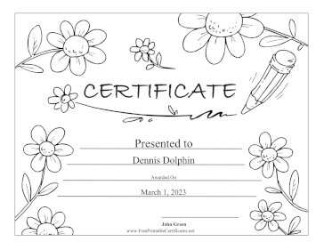 Daisies And Pencils Black and White certificate