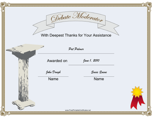 Debate Moderator certificate