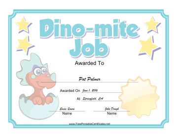 Dinomite Job certificate