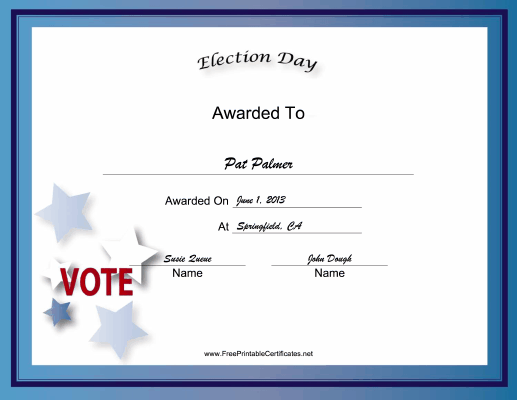 Election Day Holiday certificate