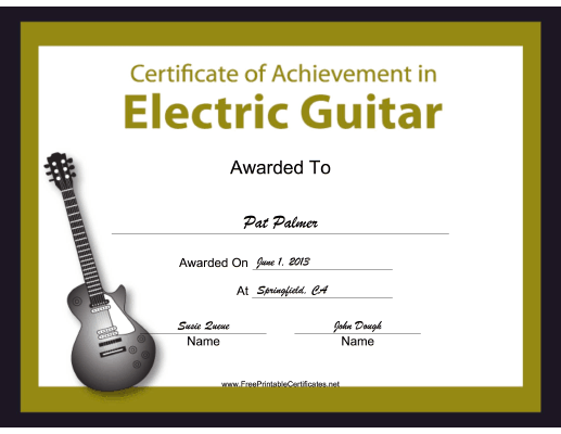 Electric Guitar Instrumental Music certificate