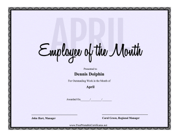 Employee Of The Month April certificate