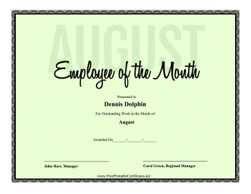 Employee Of The Month August certificate