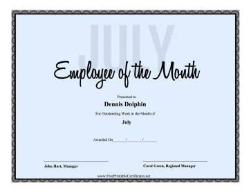 Employee Of The Month July certificate