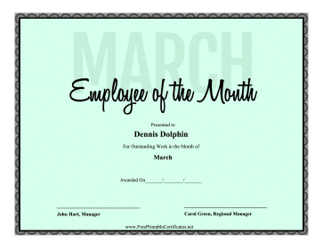 Employee Of The Month March certificate