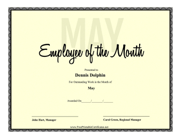 Employee Of The Month May certificate