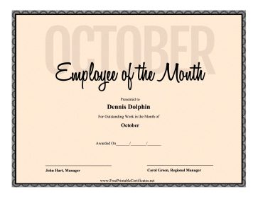 Employee Of The Month October certificate