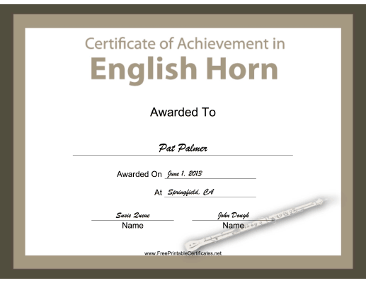 English Horn Instrumental Music certificate