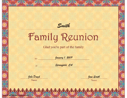 Family Reunion certificate