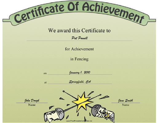 Fencing certificate