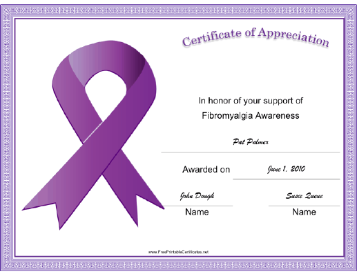 Fibromyalgia Awareness Ribbon certificate