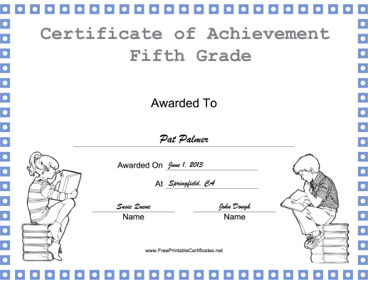 Fifth Grade Achievement certificate