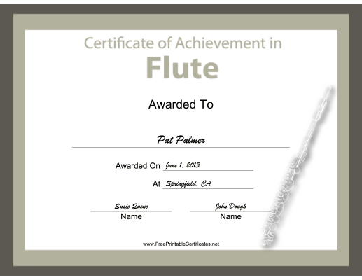 Flute Instrumental Music certificate