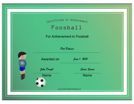 Foosball certificate