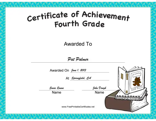 Fourth Grade Achievement Certificate Printable Certificate