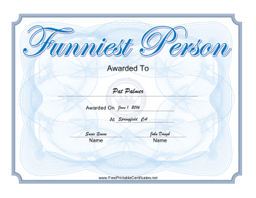 Funniest Person Yearbook Award certificate