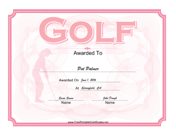 Golf Certificate Pink certificate