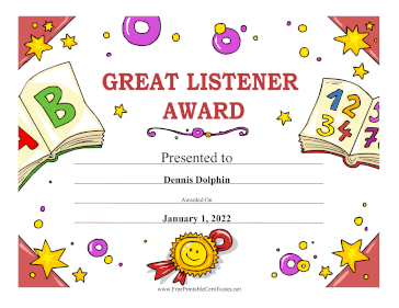 Great Listener Award certificate