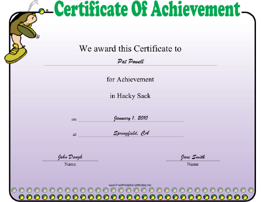 Hacky Sack certificate