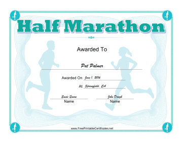 Half Marathon certificate