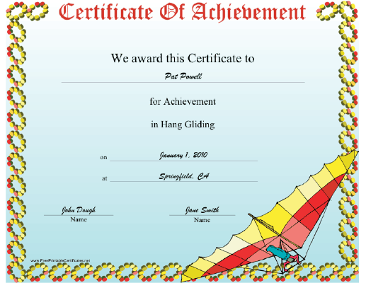 Hang Gliding certificate