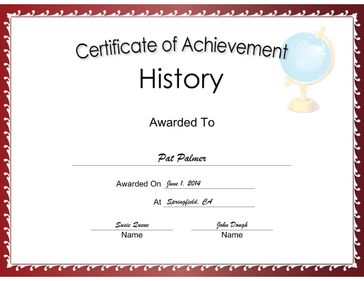 History Achievement certificate