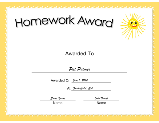 completed homework certificate