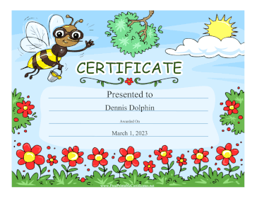 Honey Bee And Flowers certificate