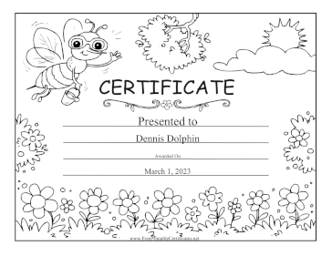 Honey Bee And Flowers Black and White certificate