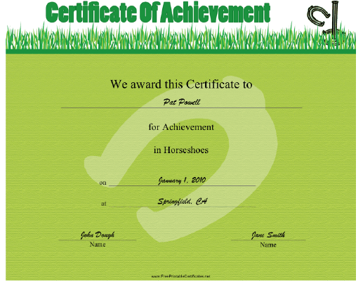 Horseshoes certificate