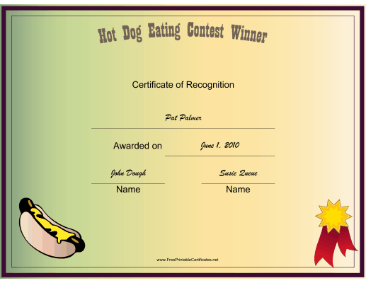 Hotdog Eating certificate