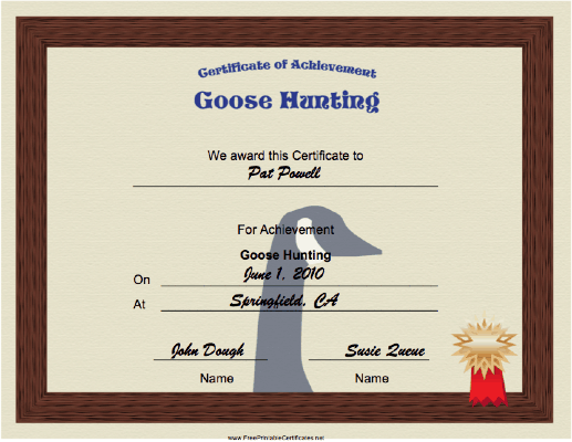 Hunting Goose Achievement certificate