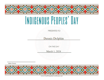 Indigenous Peoples Day certificate