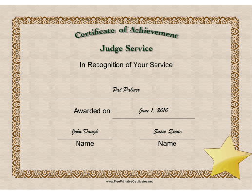 Judge Service certificate