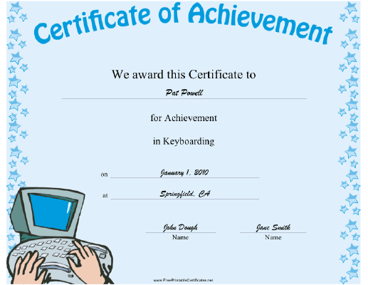 Keyboarding certificate