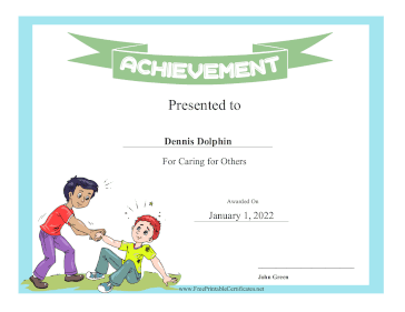 Kids Achievement Award Caring certificate