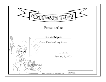 Kids Achievement Award Handwashing BW certificate