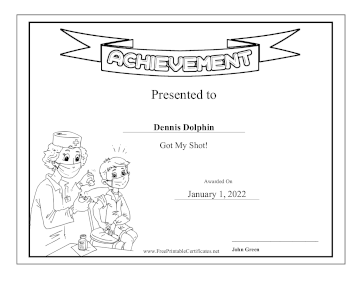 Kids Achievement Award Vaccine BW certificate