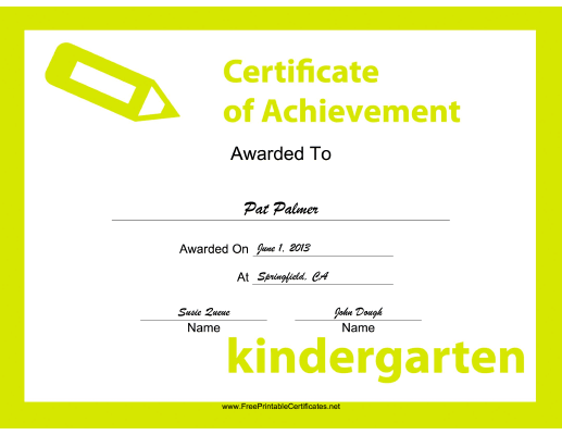 Kindergarten Achievement certificate