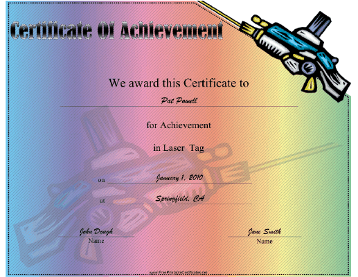 Laser Tag certificate